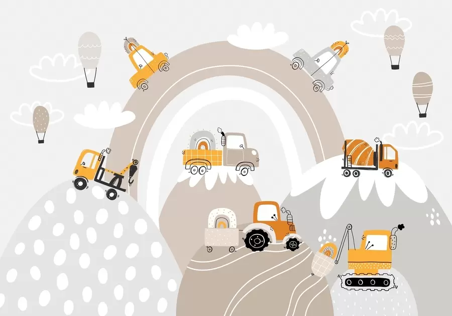 Papier peint Voitures pour enfants, tracteurs w04765