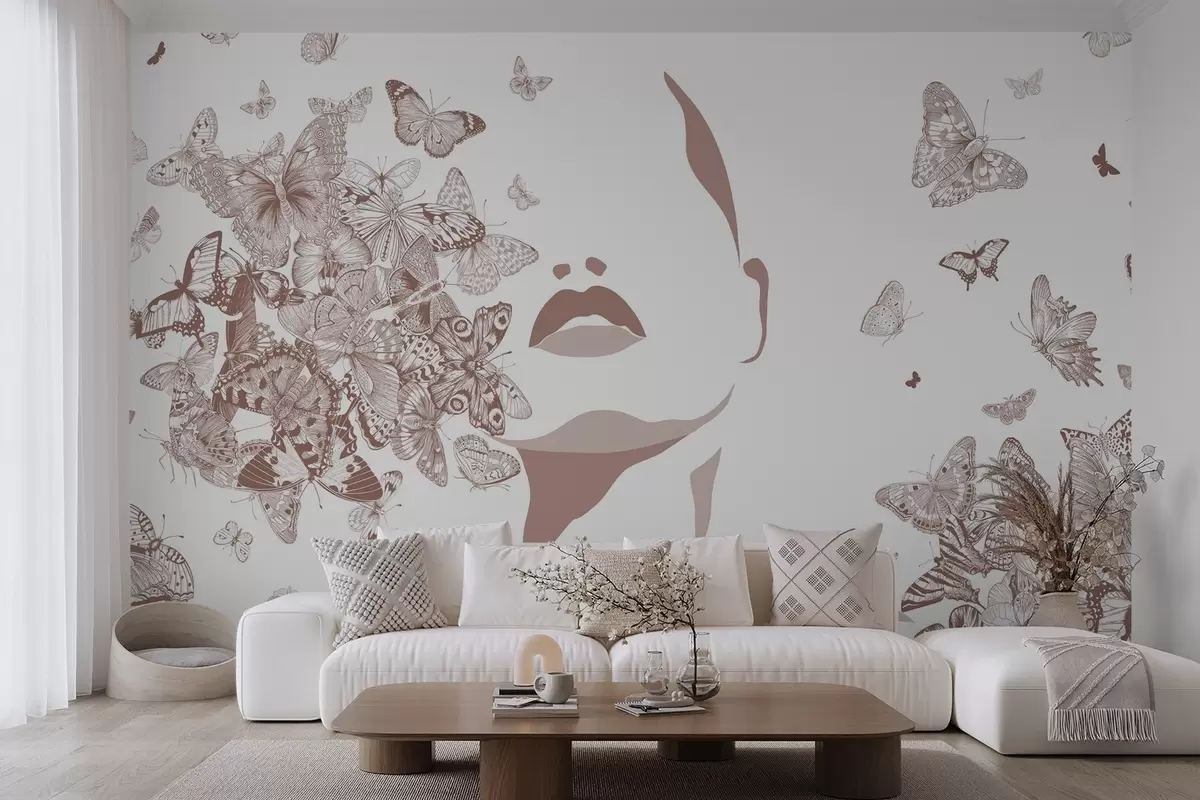 Papier peint Silhouette d'un visage parmi les papillons w04778