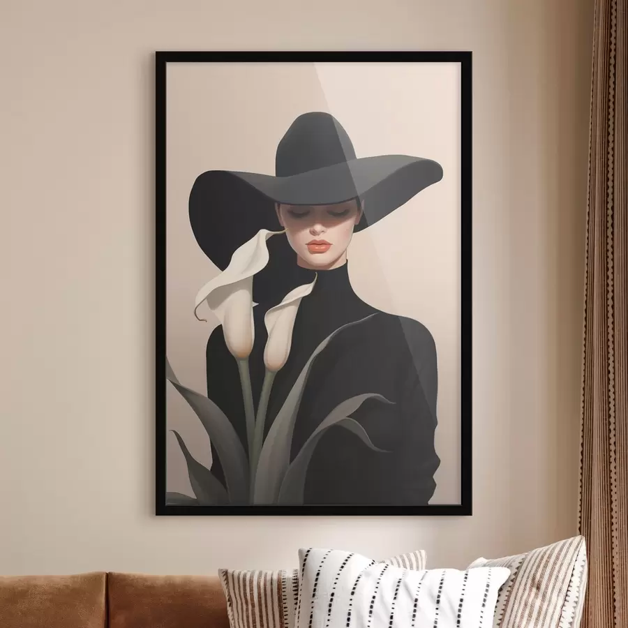 Papier peint Fille au chapeau avec des calas f46420