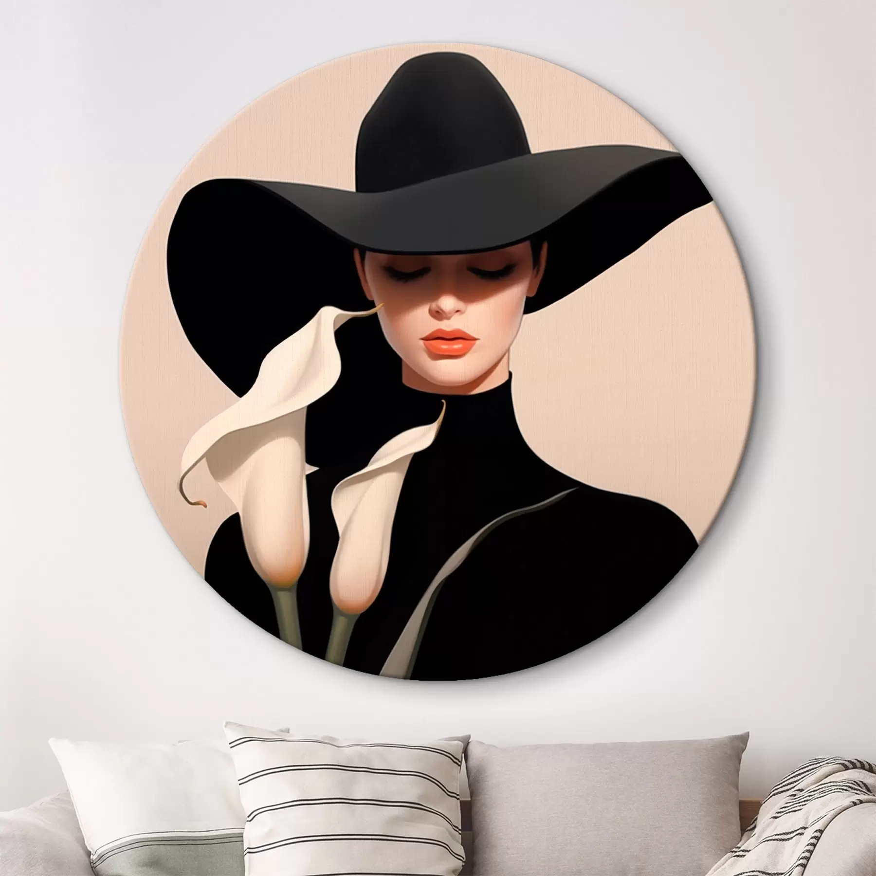 Tableau Fille au chapeau avec des calas r46420