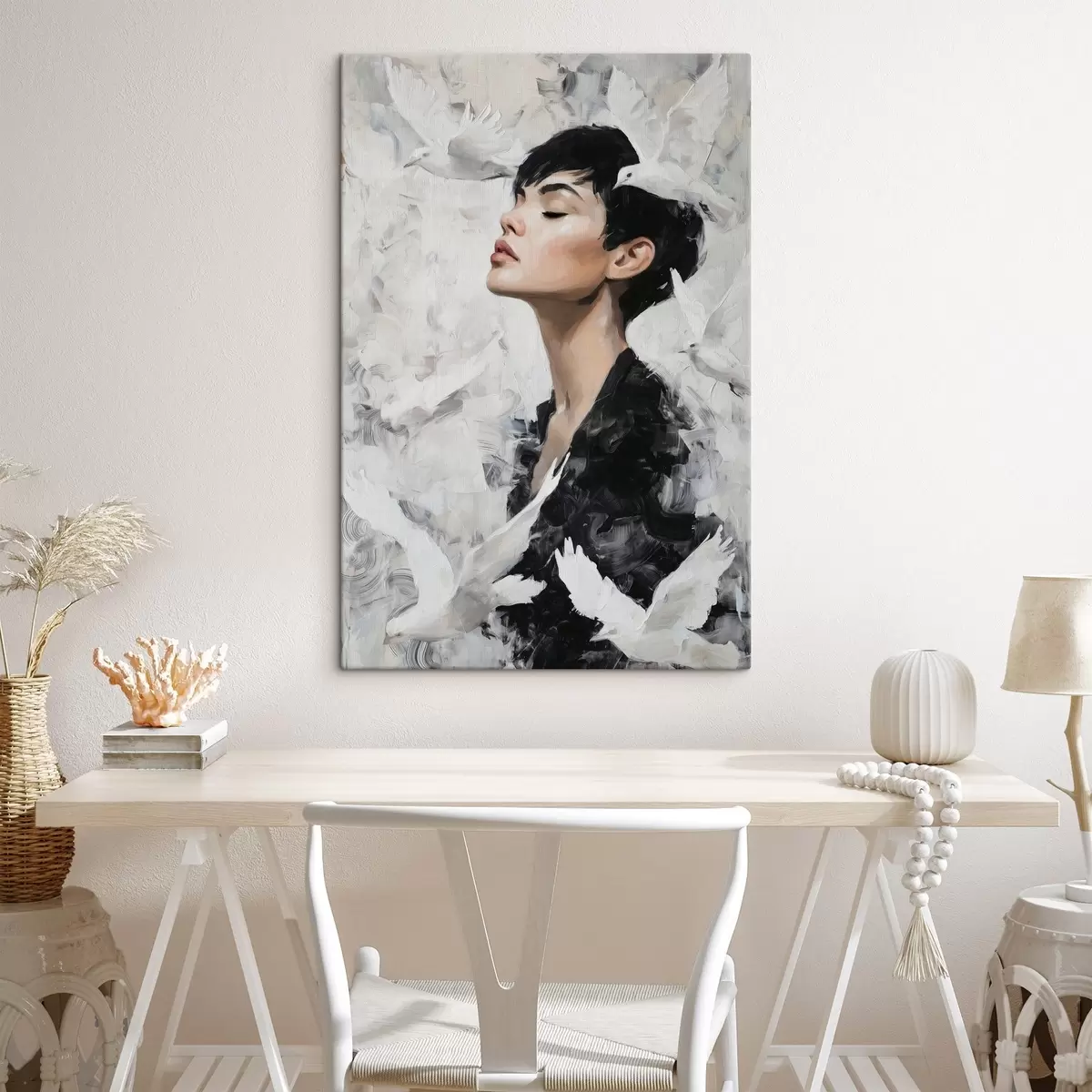 Tableau Fille et oiseaux s46365