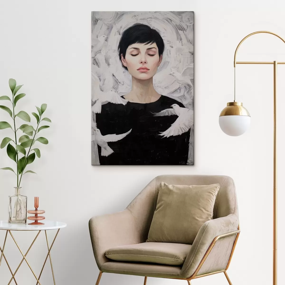 Tableau Fille avec des oiseaux s46368