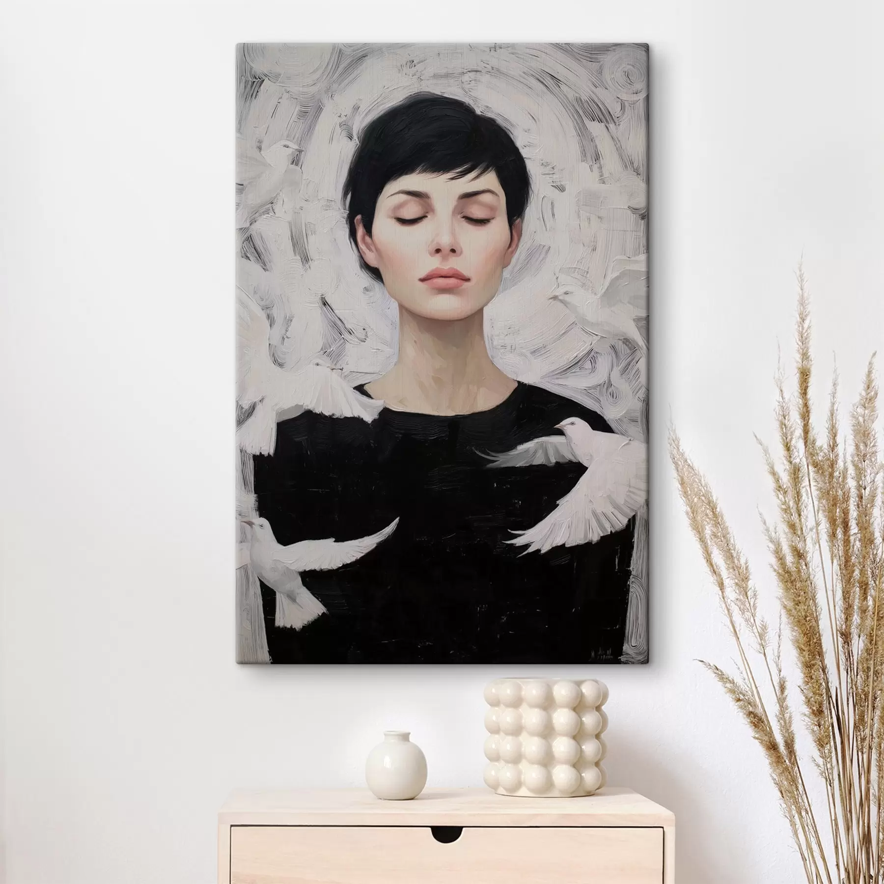 Tableau Fille avec des oiseaux s46368