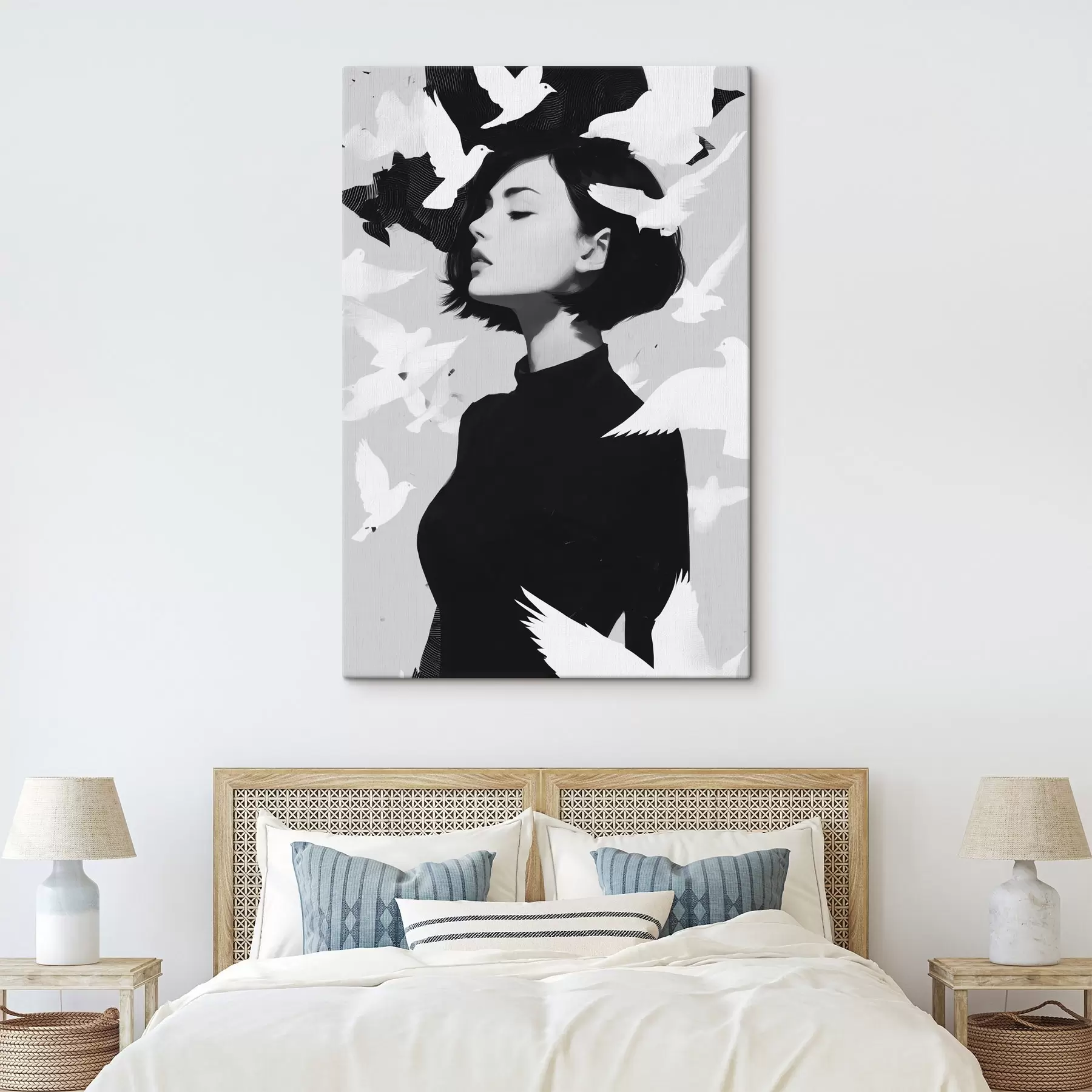 Tableau Fille avec des oiseaux s46369