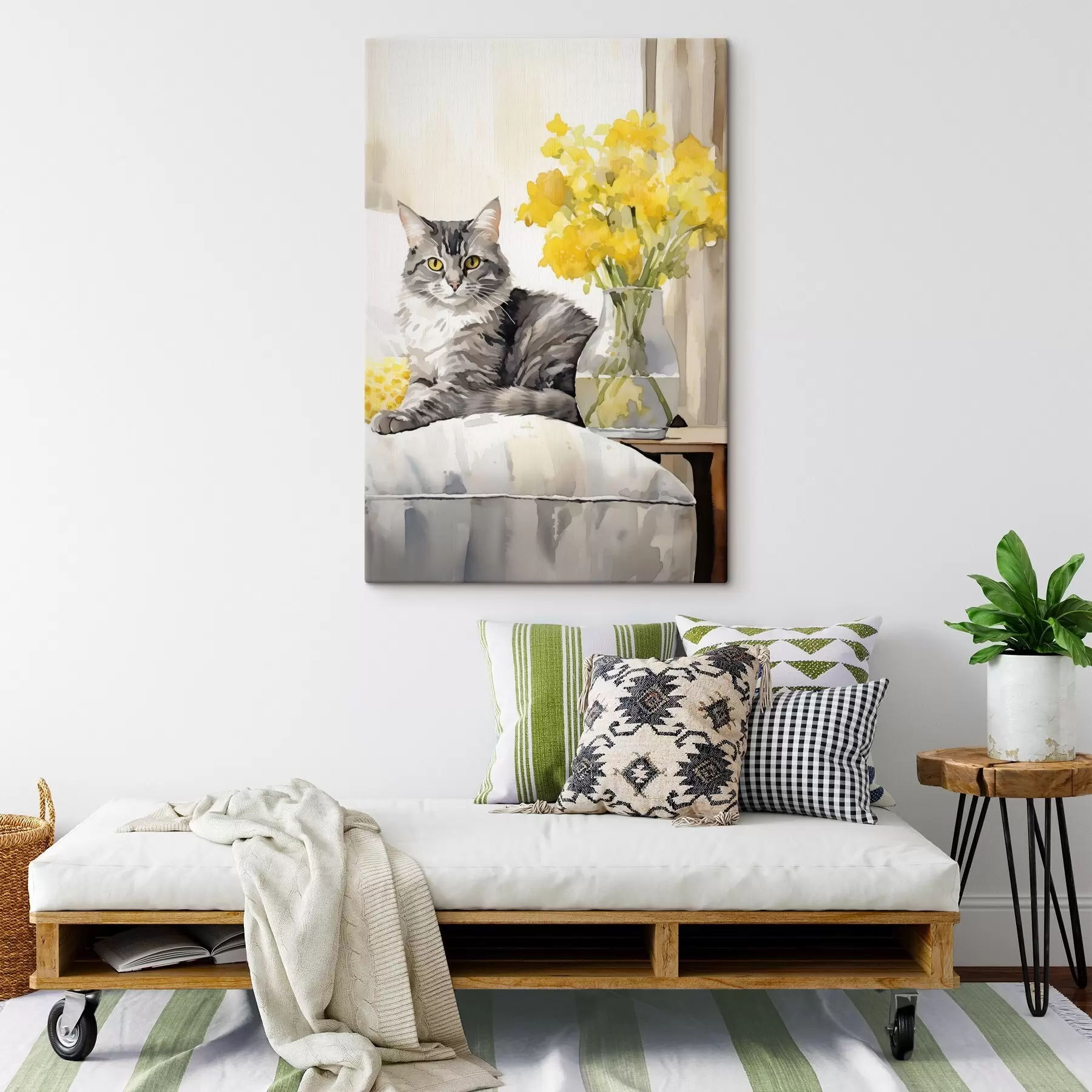 Tableau Chat et fleurs s46426