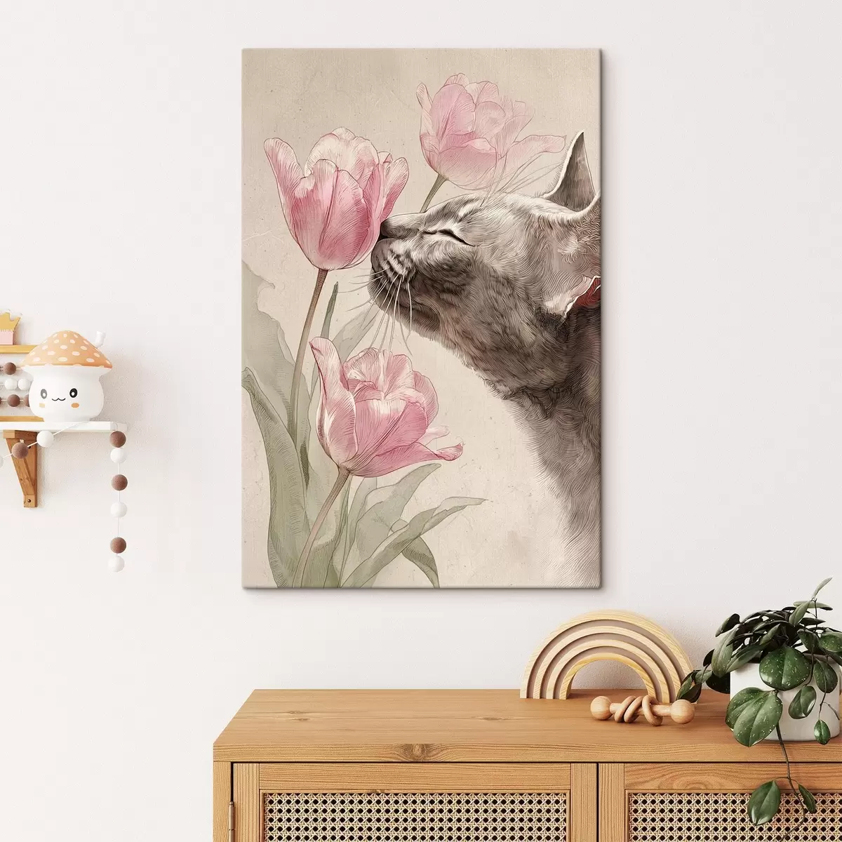 Tableau Chat et fleurs s46427