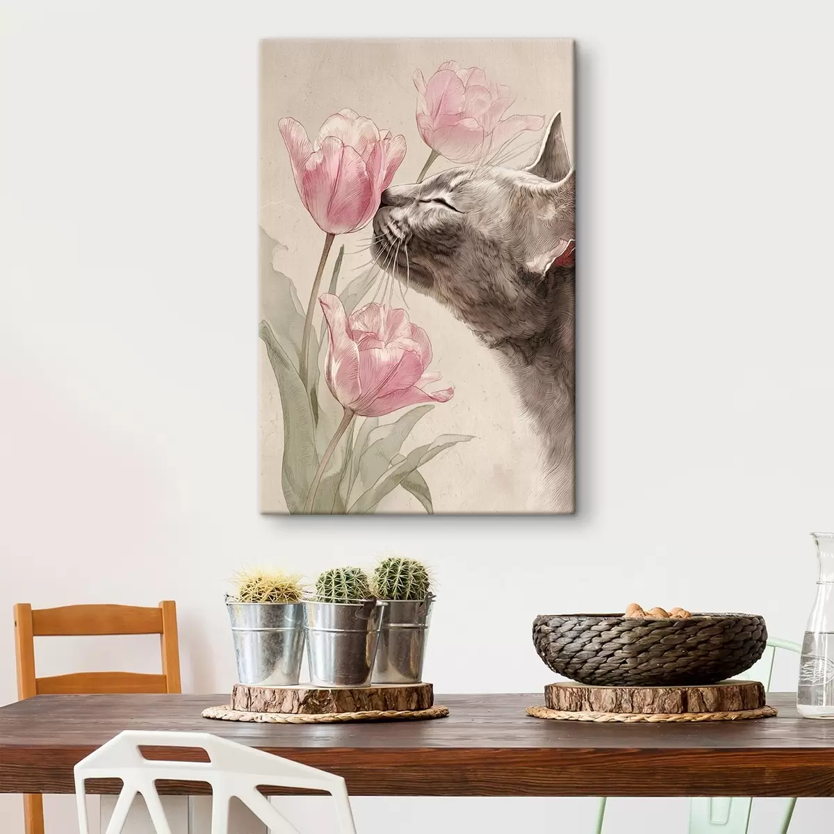 Tableau Chat et fleurs s46427
