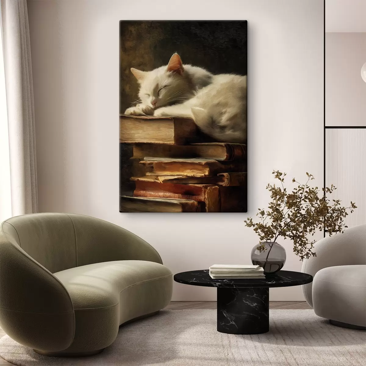Tableau Chat sur des livres s46428