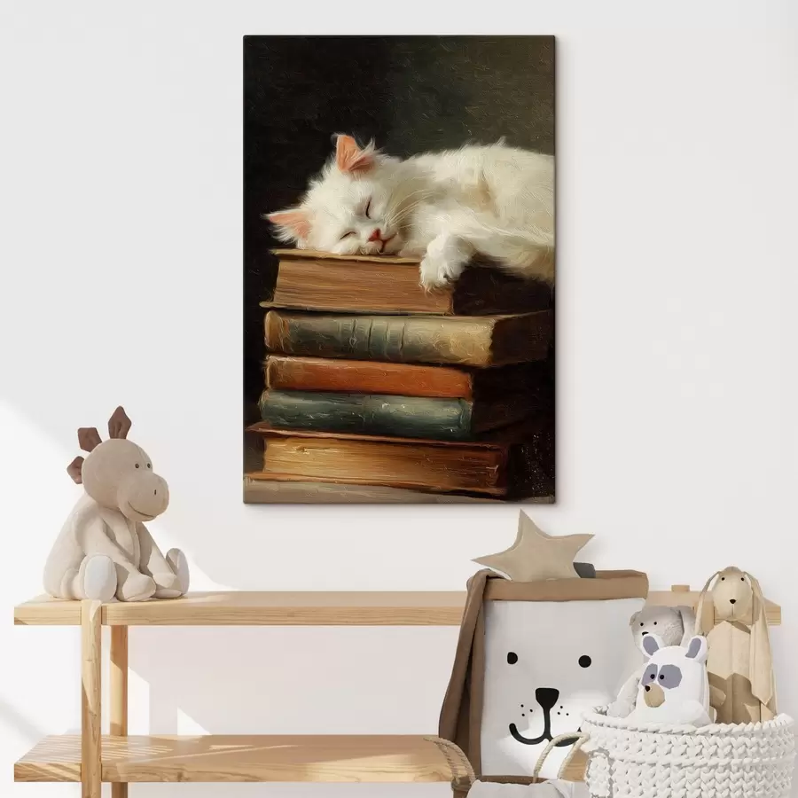 Tableau Chat sur des livres s46429