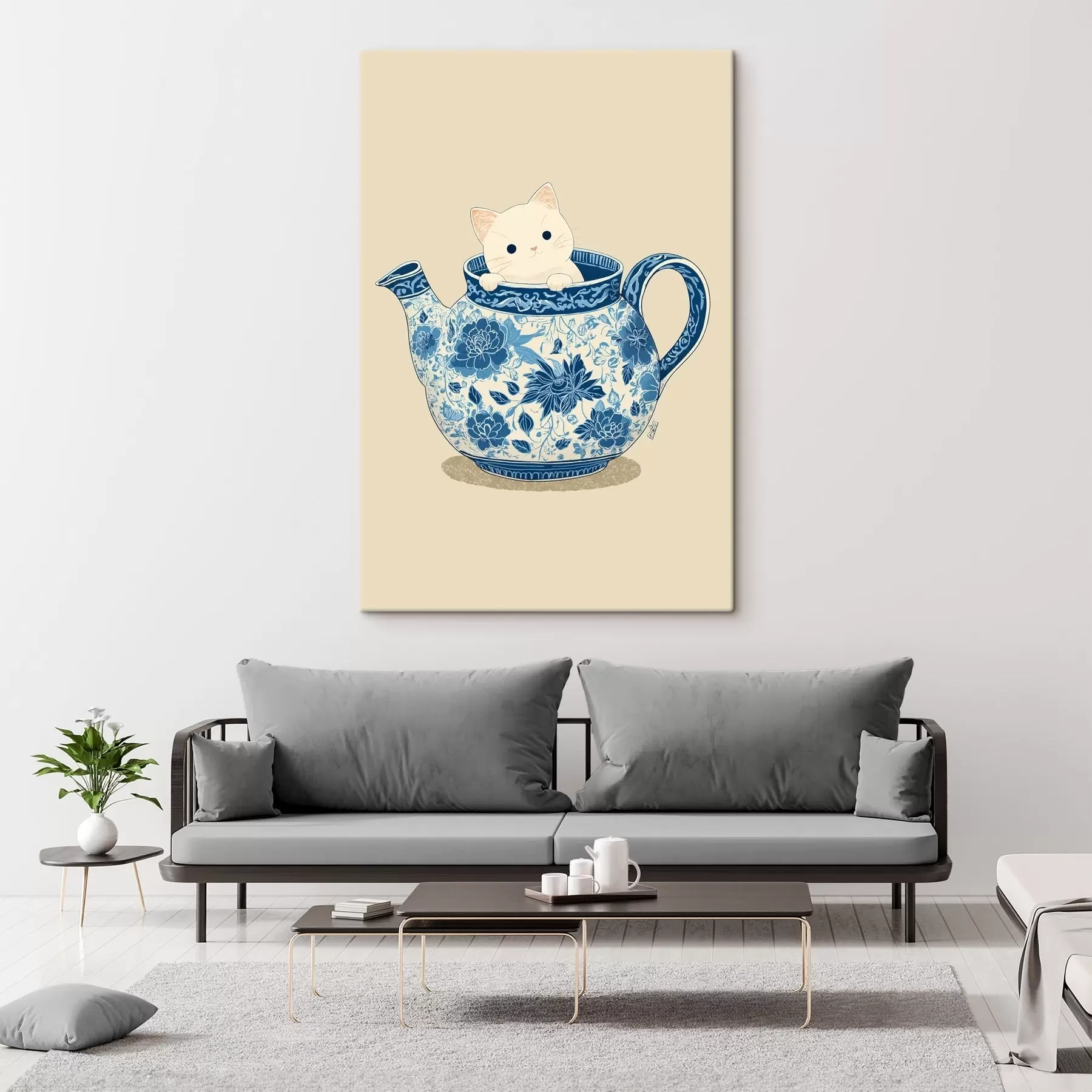 Tableau Chat dans une théière s46431