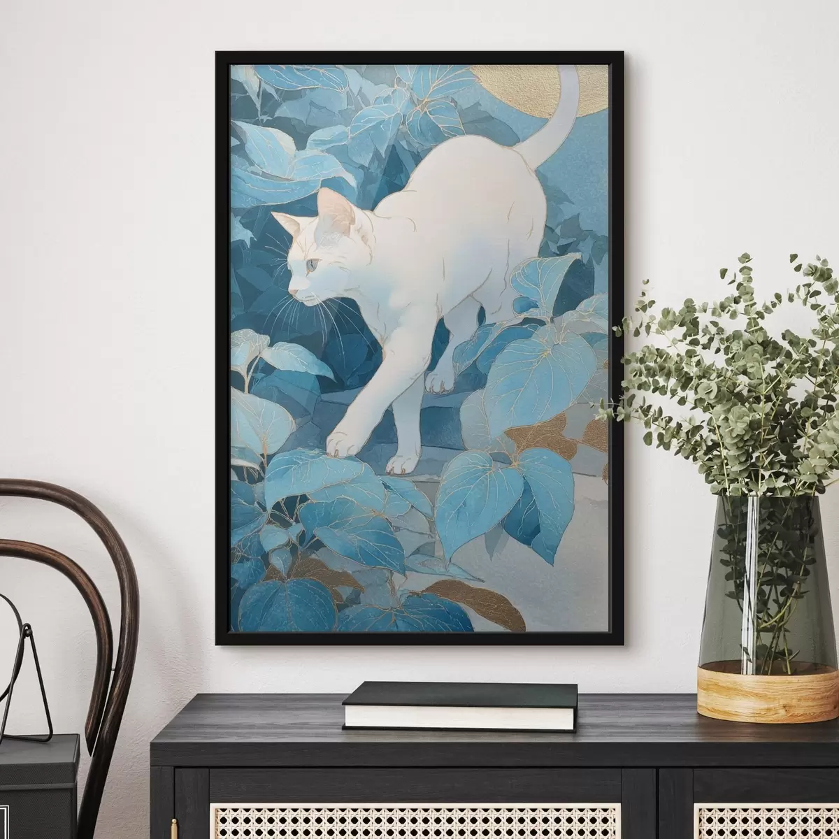 Poster Chat parmi les feuilles f46362