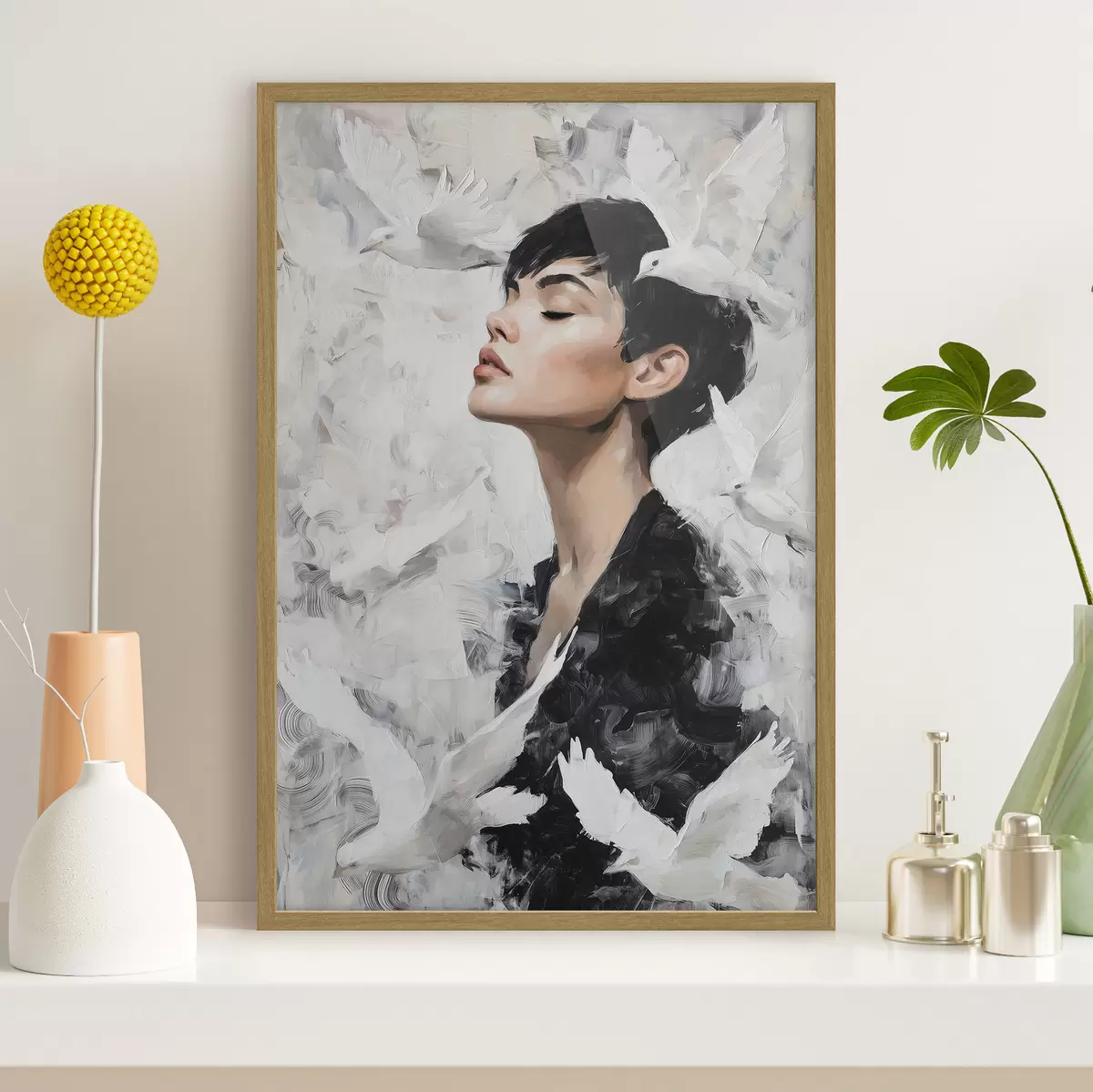 Poster Fille et oiseaux f46365