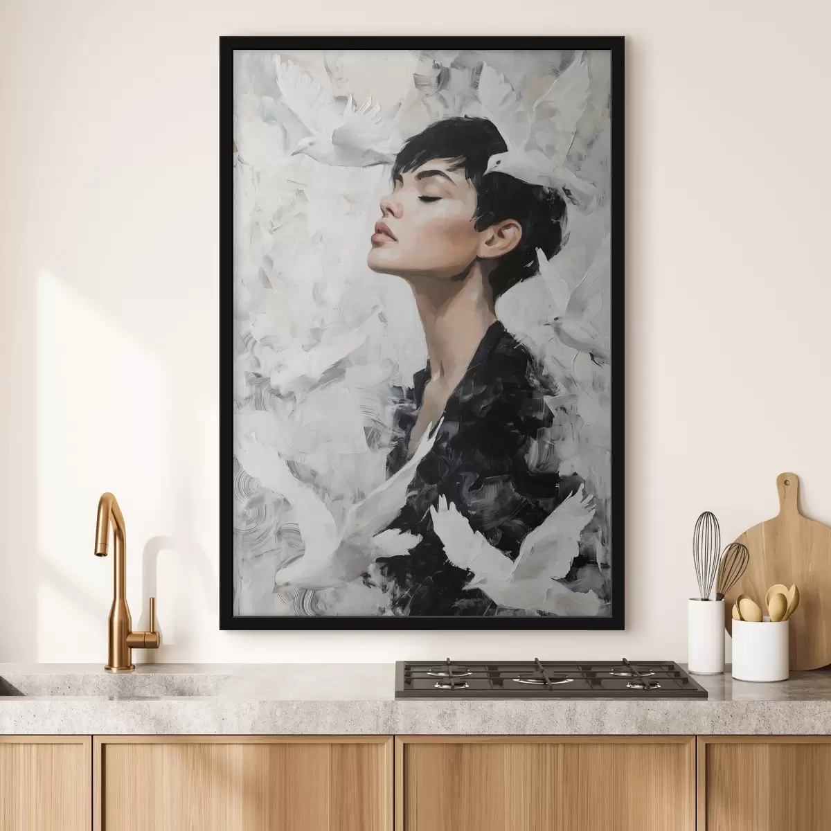 Poster Fille et oiseaux f46365
