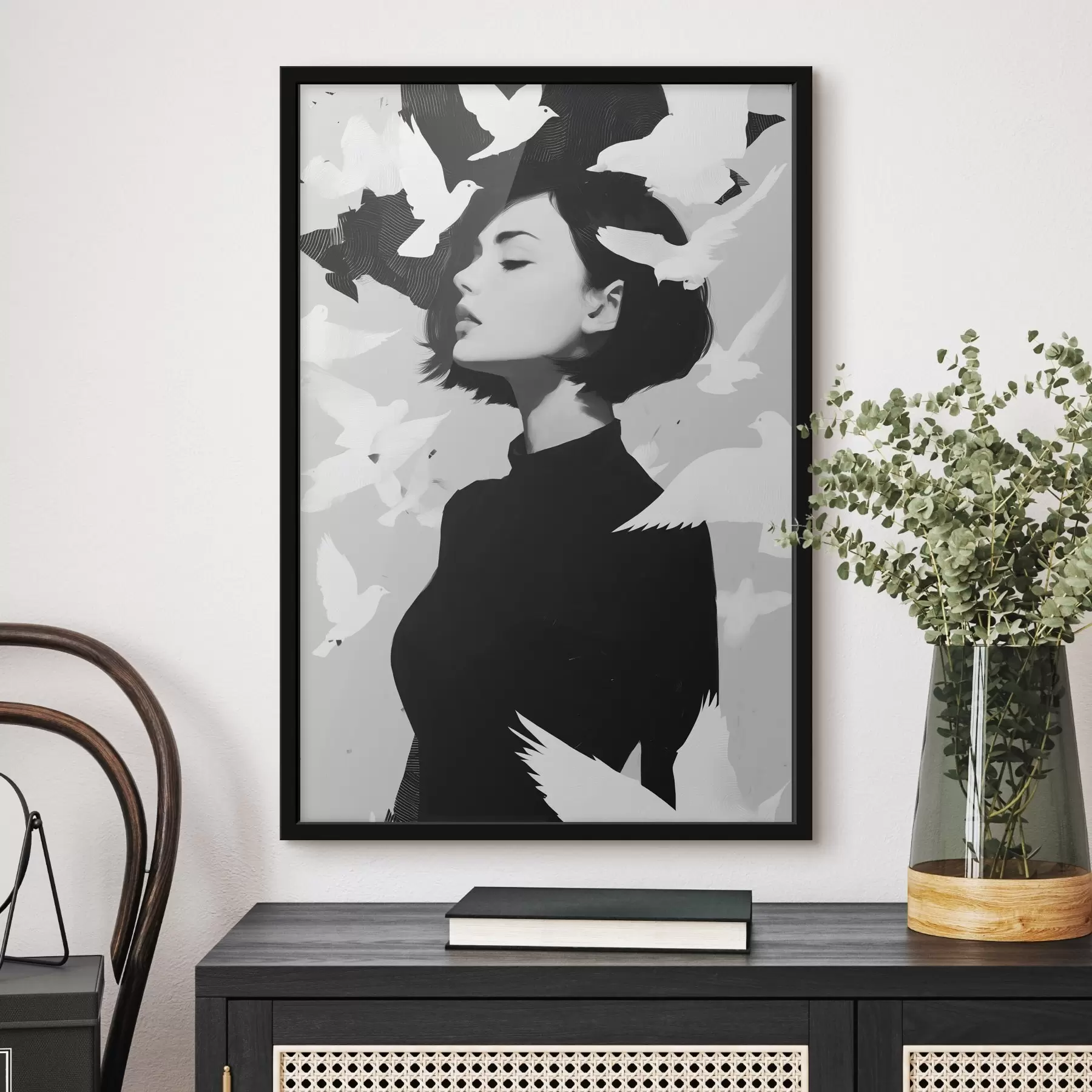 Papier peint Fille avec des oiseaux f46369