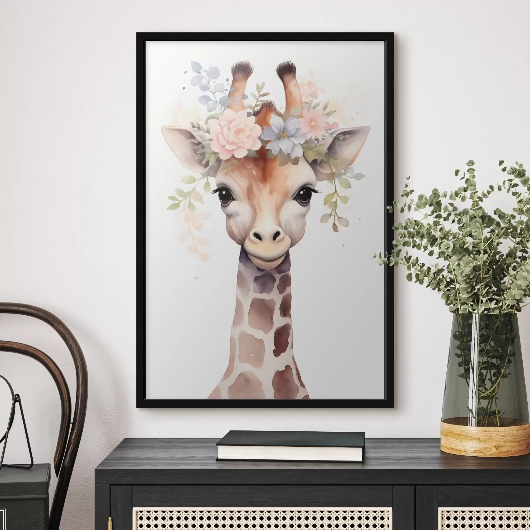Papier peint Girafe avec des fleurs f46382