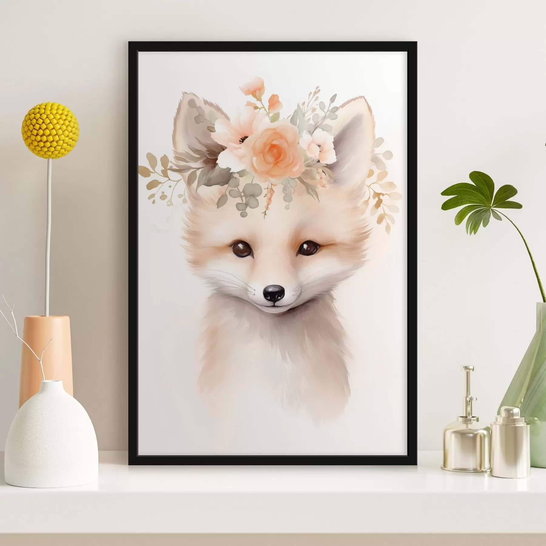 Papier peint Renard avec des fleurs f46381