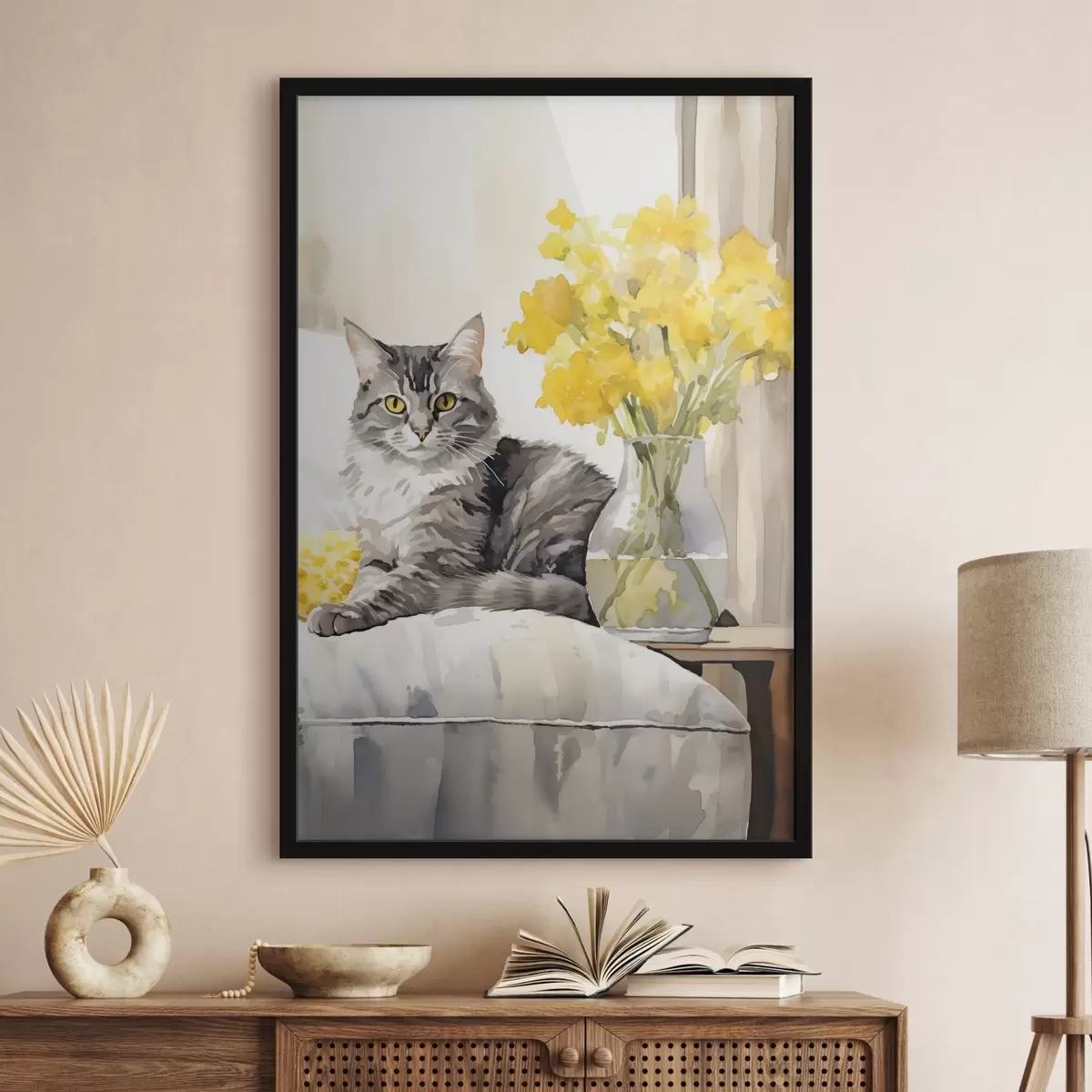 Poster Chat et fleurs f46426