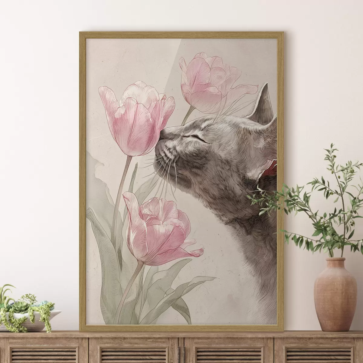 Poster Chat et fleurs f46427