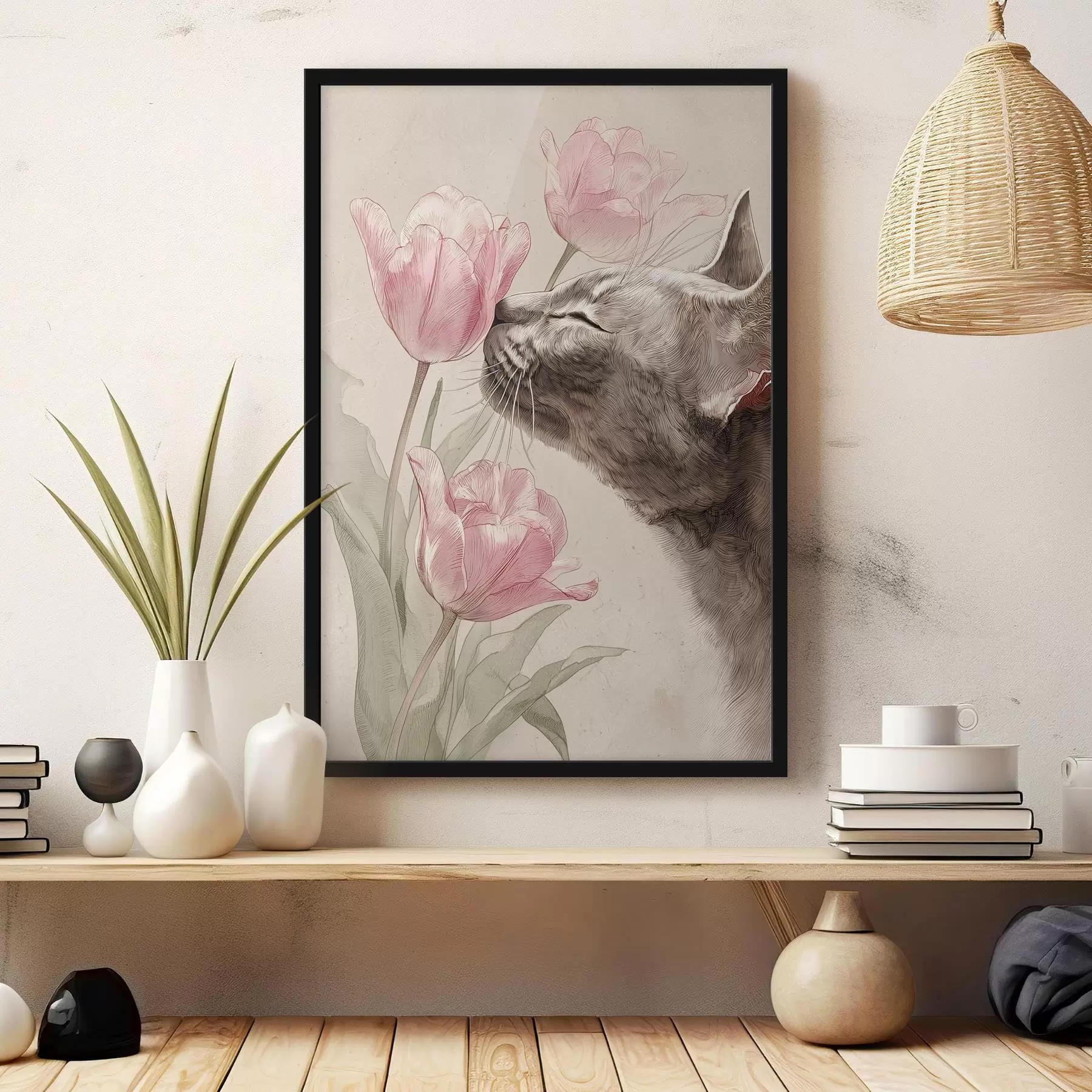 Papier peint Chat et fleurs f46427
