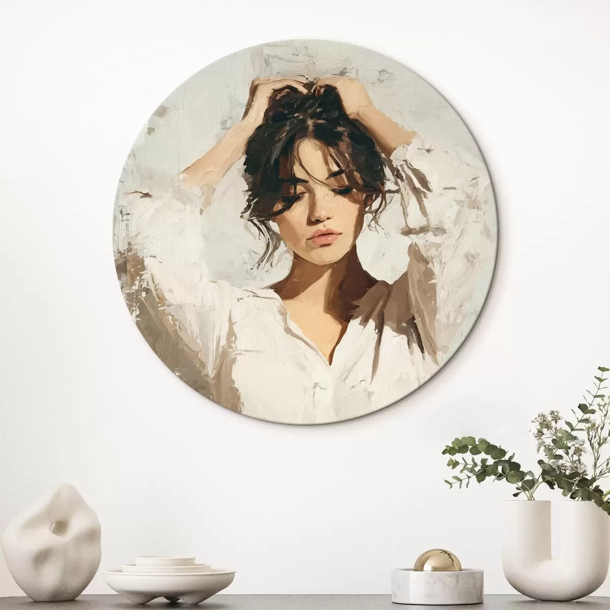 Tableaux rondes La femme en blanc r46366