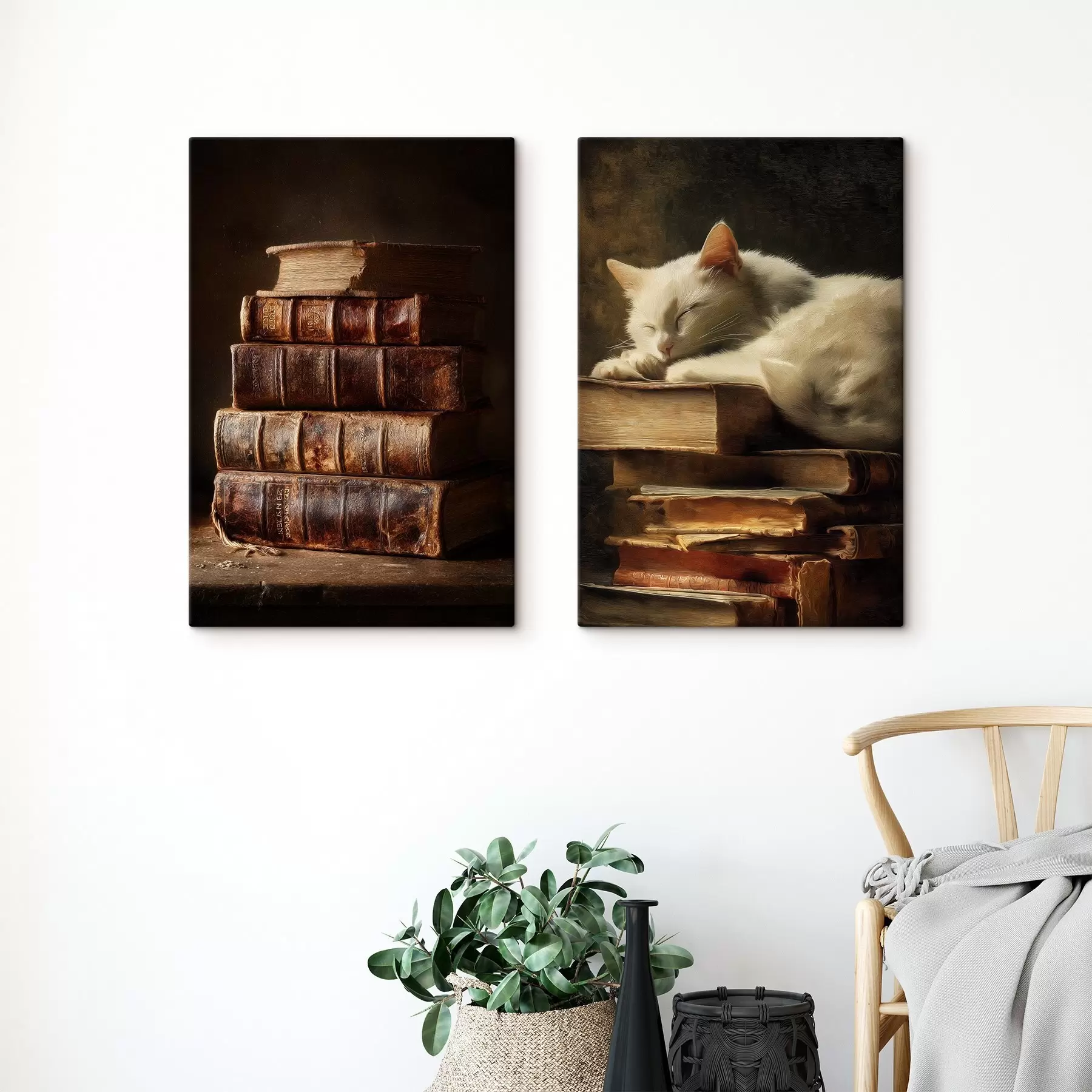 Tableau Chat sur des livres m00918