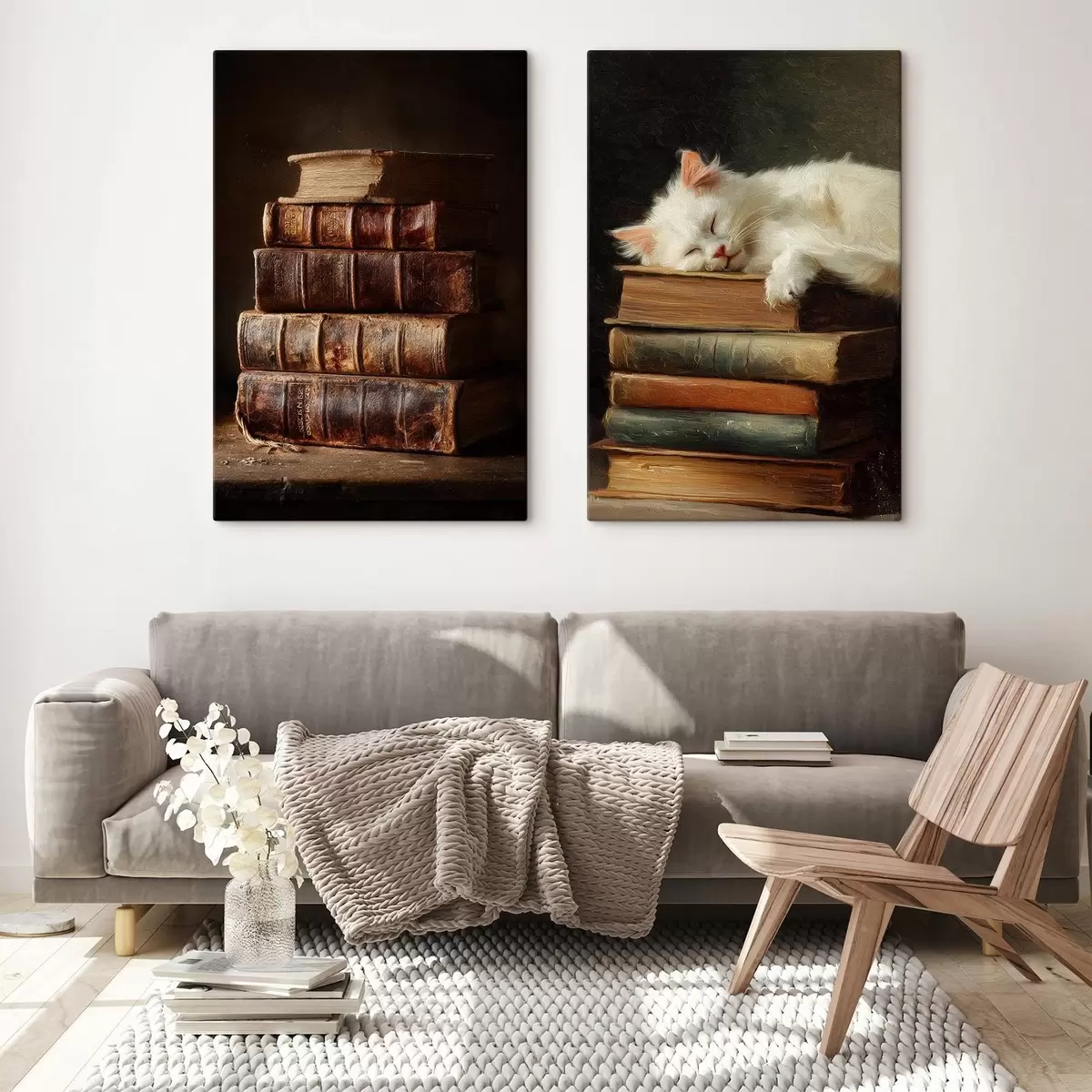 Tableau Chat sur des livres m00919