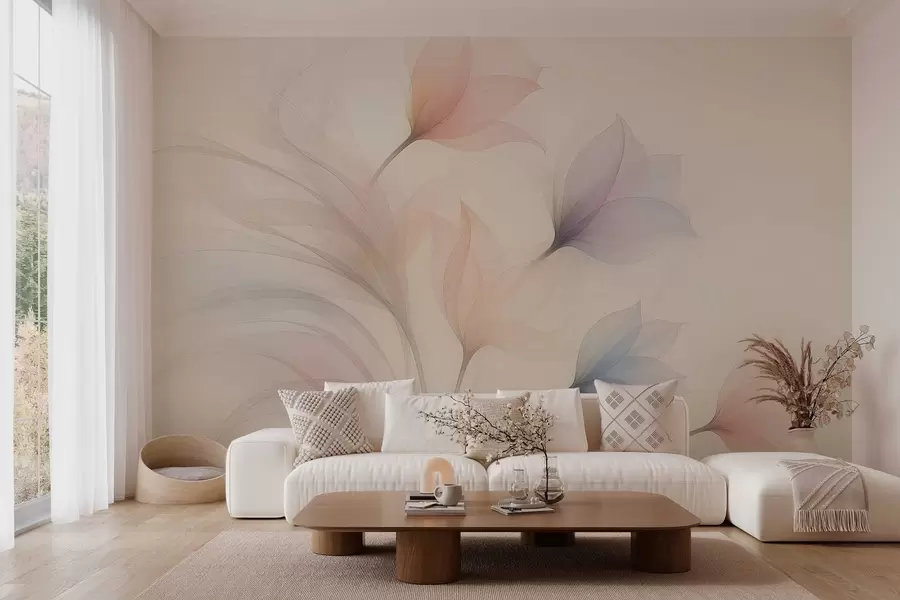 Papier peint tulipes délicates semi-transparentes sur fond beige w04754