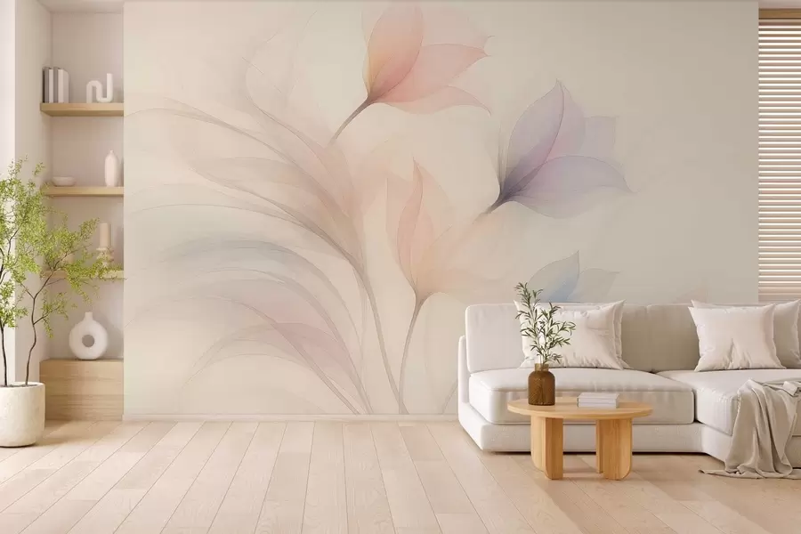 Papier peint tulipes délicates semi-transparentes sur fond beige w04754