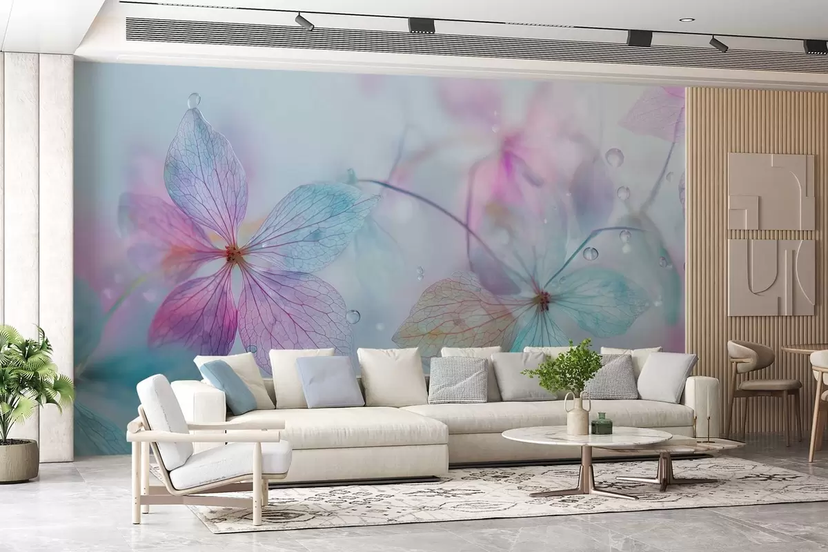 Papier peint fleurs délicates avec des nervures sous l'eau w04809