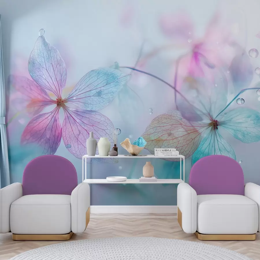 Papier peint fleurs délicates avec des nervures sous l'eau w04809