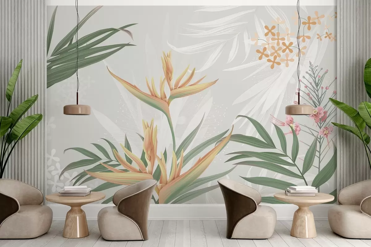Papier peint Fleurs exotiques de Strelitzia dans le feuillage w04783