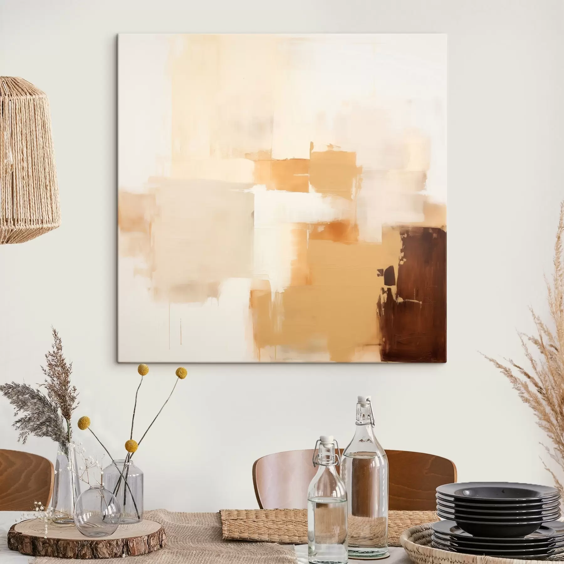 Tableau Formes géométriques beiges et marron dans un style abstrait s46306