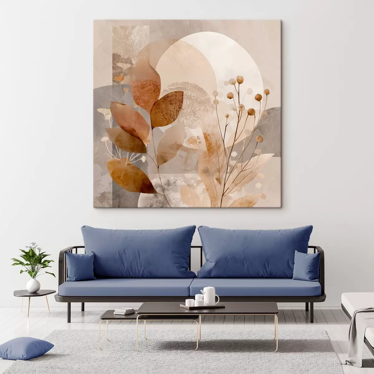 Tableau Motif floral beige et marron s46308