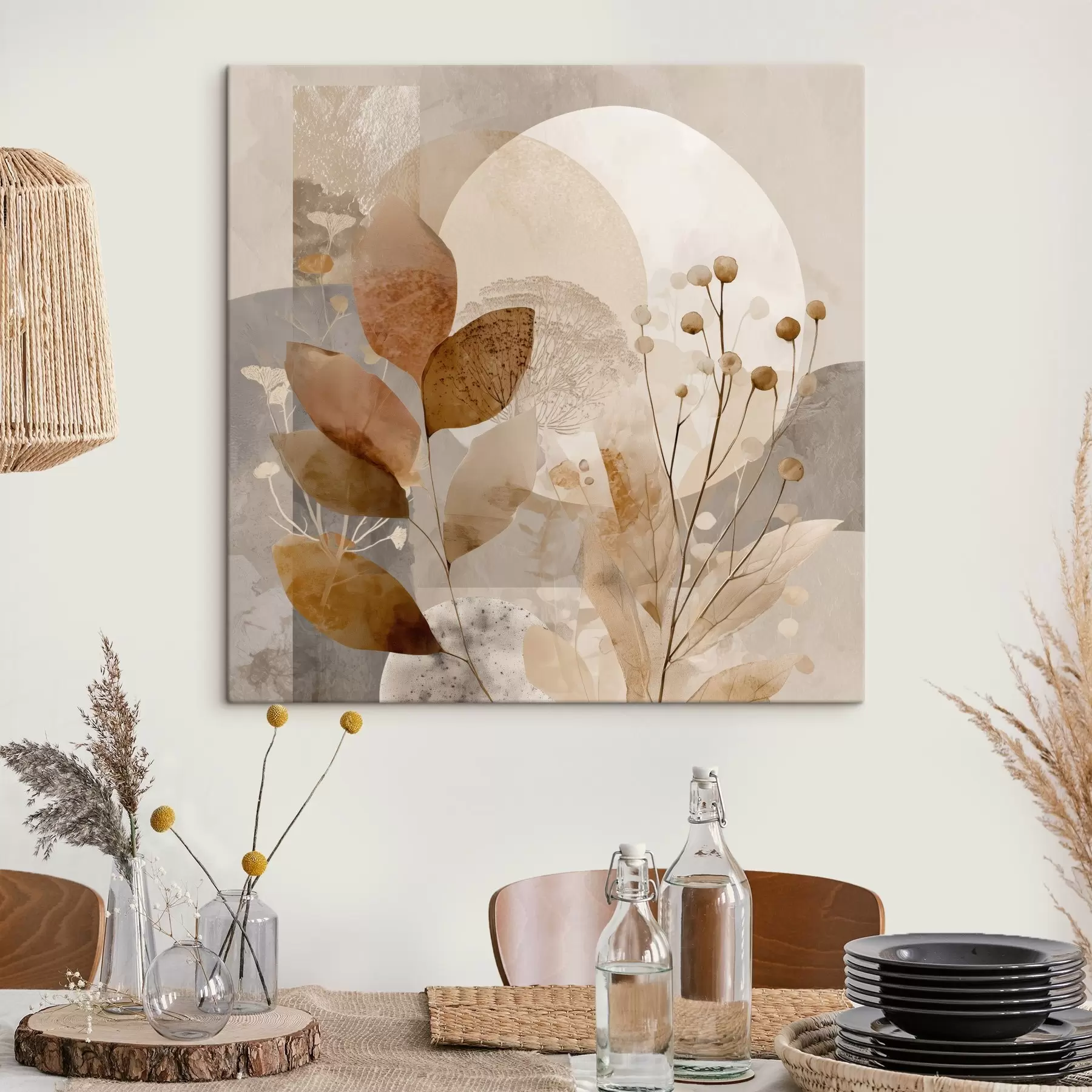 Tableau Motif floral beige et marron s46308