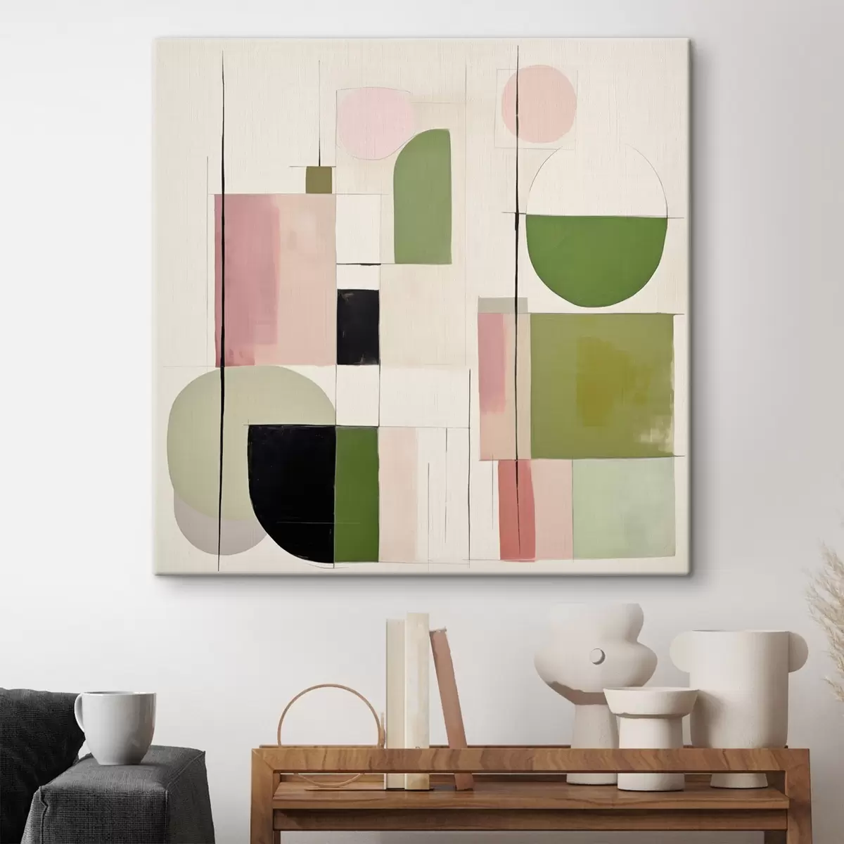 Tableau Art abstrait avec des blocs et des lignes colorés s46313