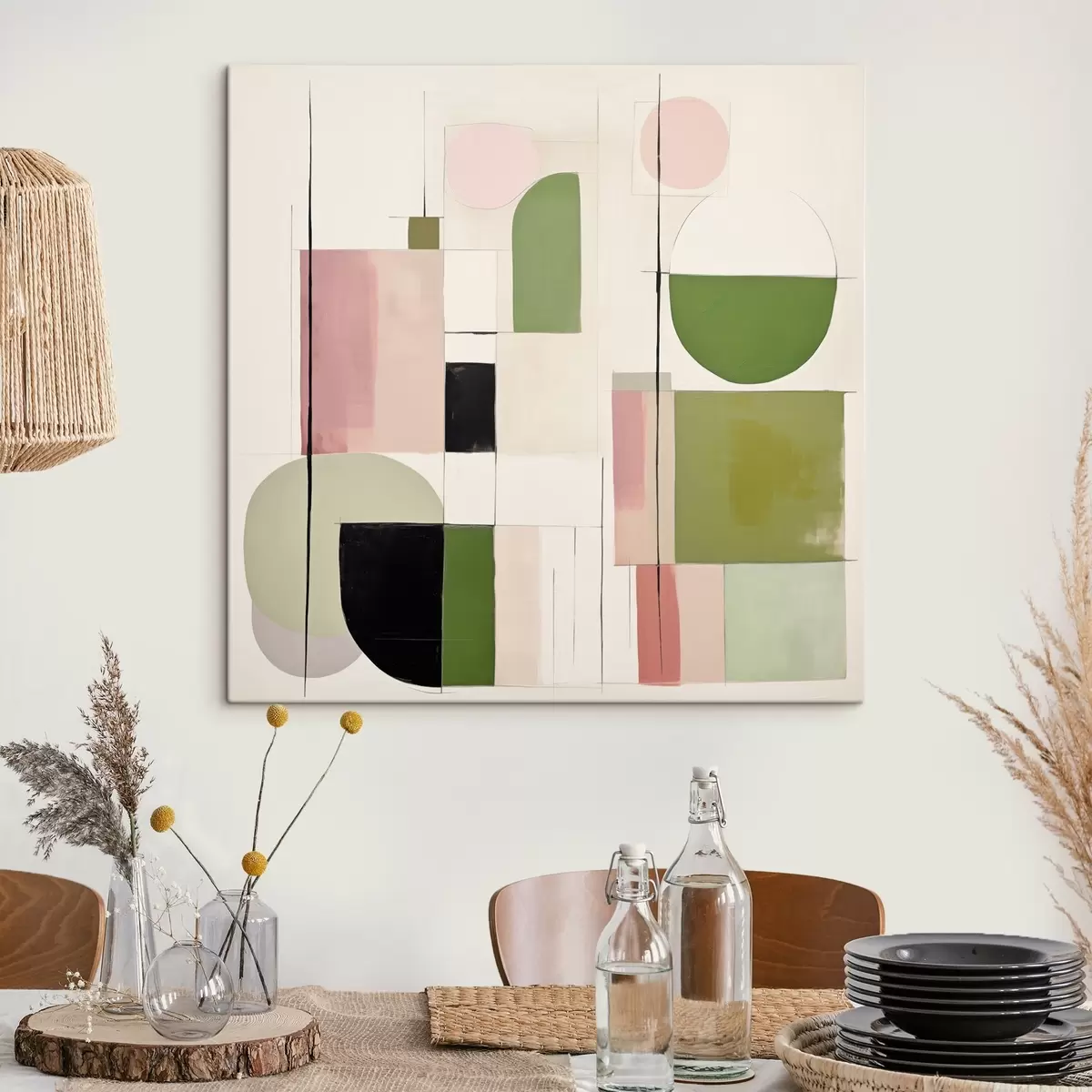 Tableau Art abstrait avec des blocs et des lignes colorés s46313