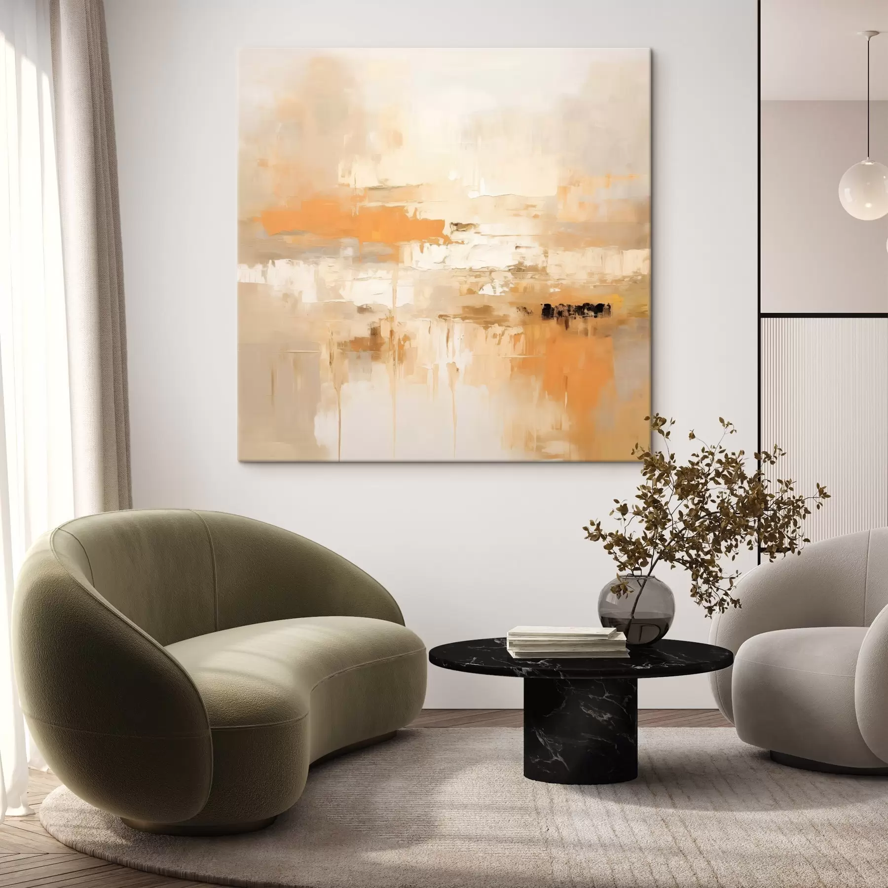 Tableau Abstraction paysagère dans un style huileux avec des tons orange et beige s46314
