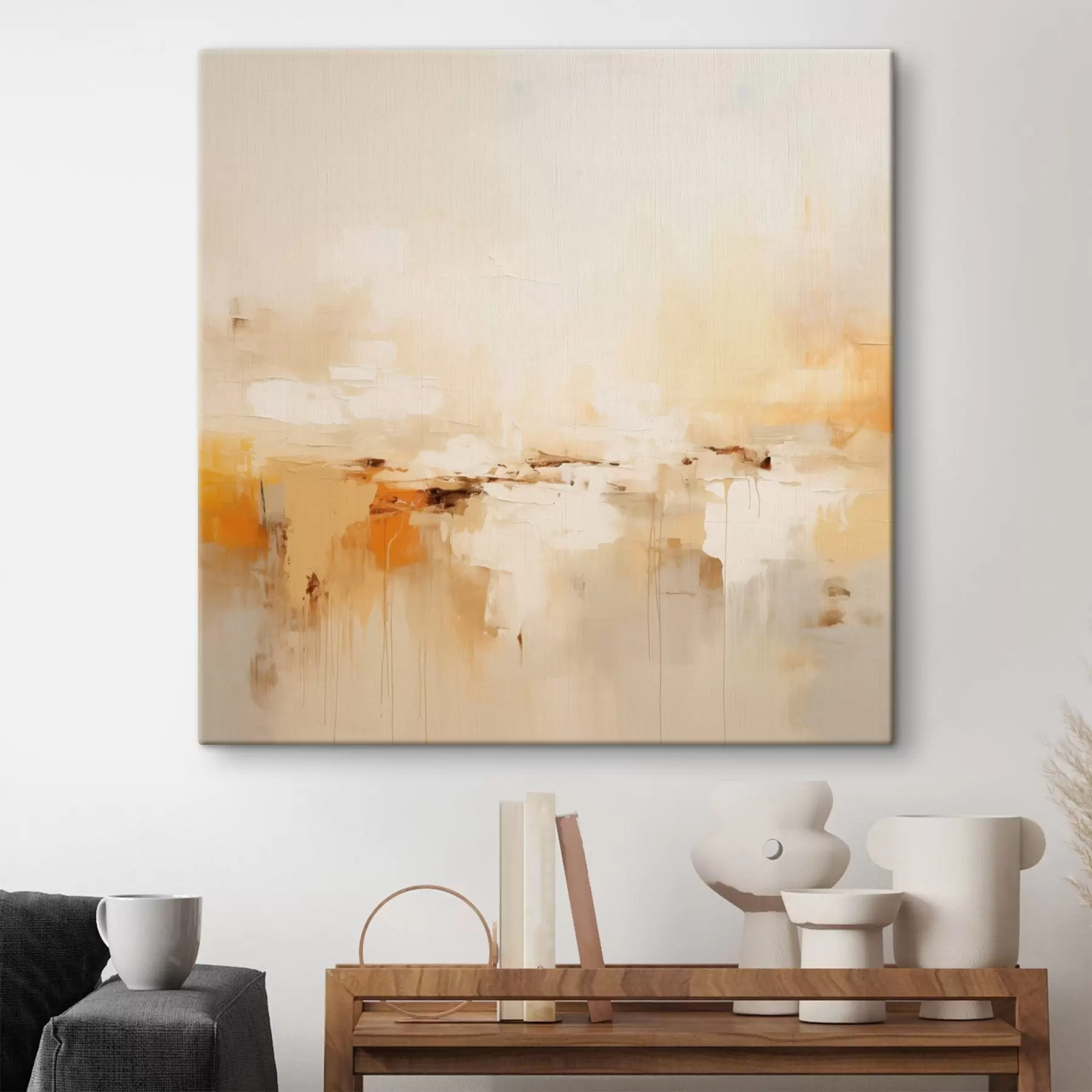 Tableau Abstraction légère de style huile avec des accents orange s46315