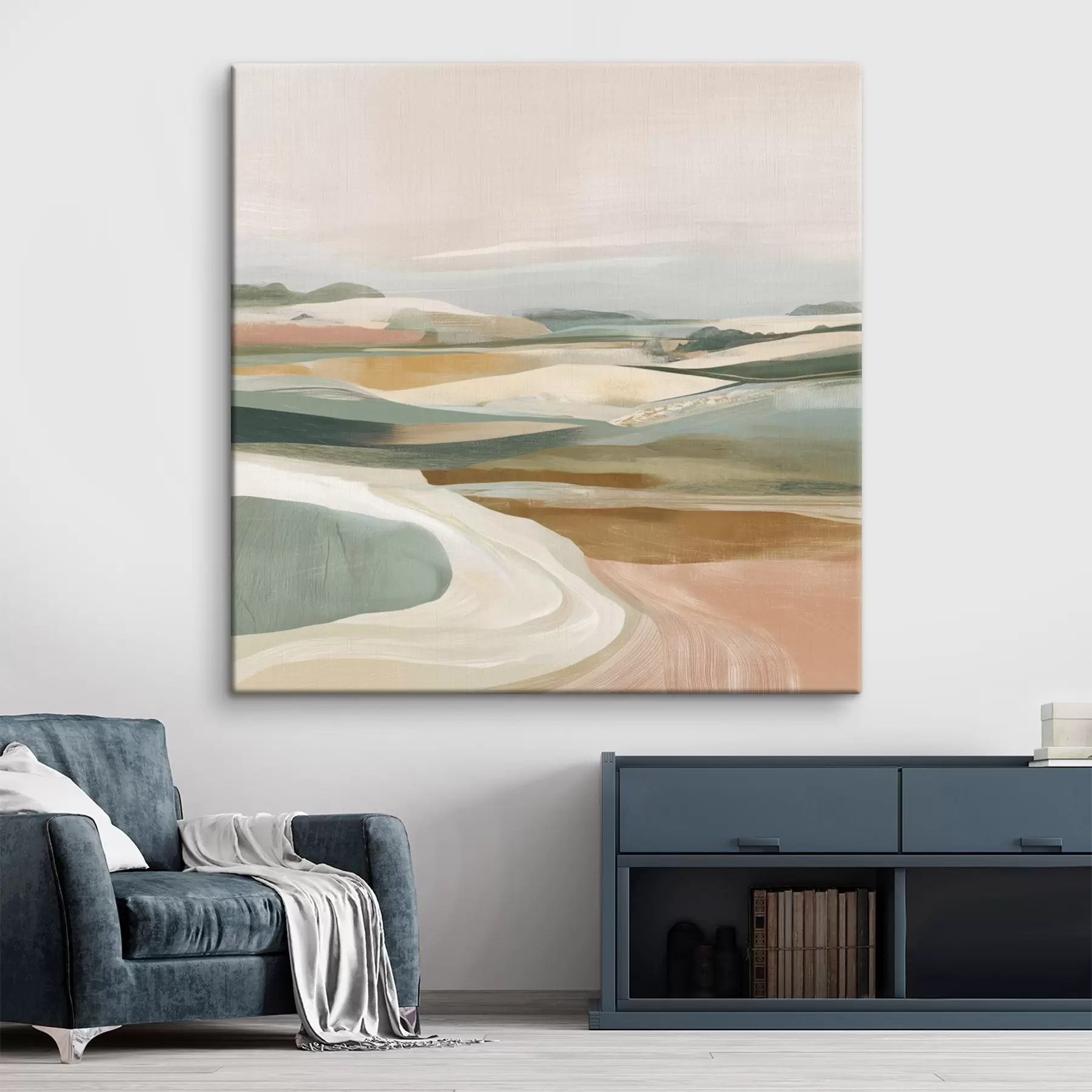 Tableau Vue champêtre avec champs et route dans un style aquarelle s46317