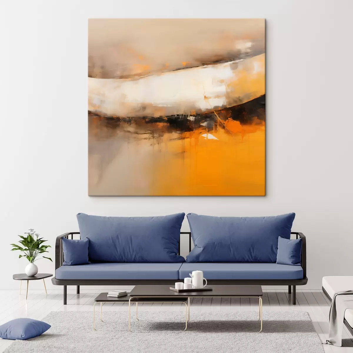 Tableau Composition dynamique aux tons orange et foncés s46318