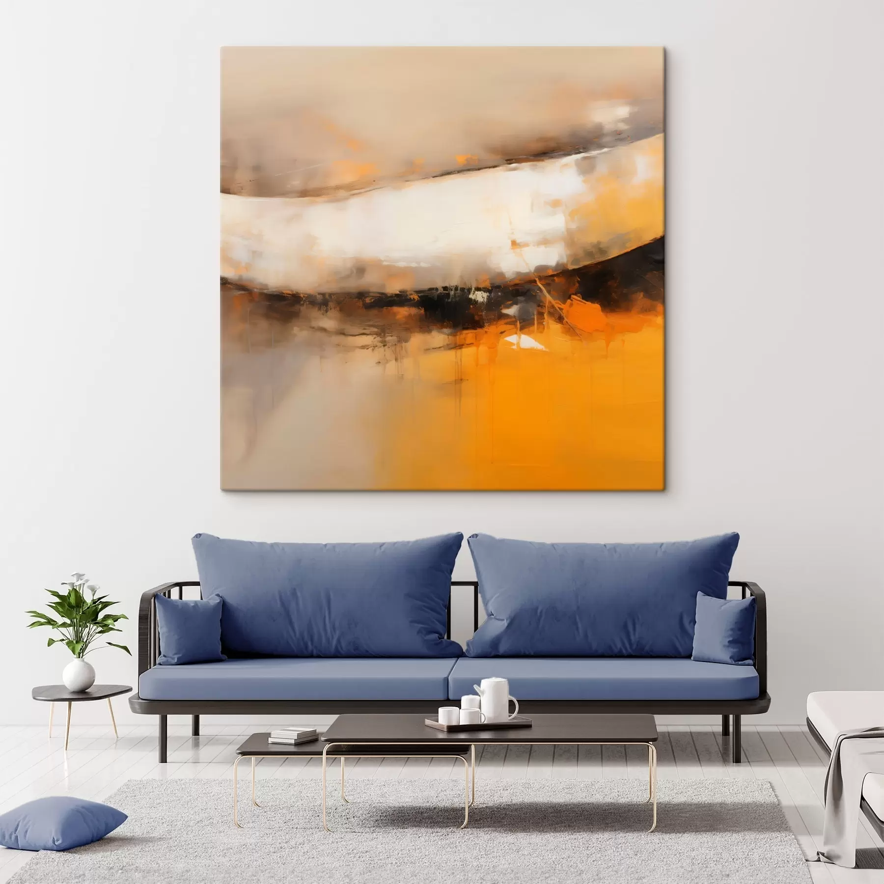 Tableau Composition dynamique aux tons orange et foncés s46318