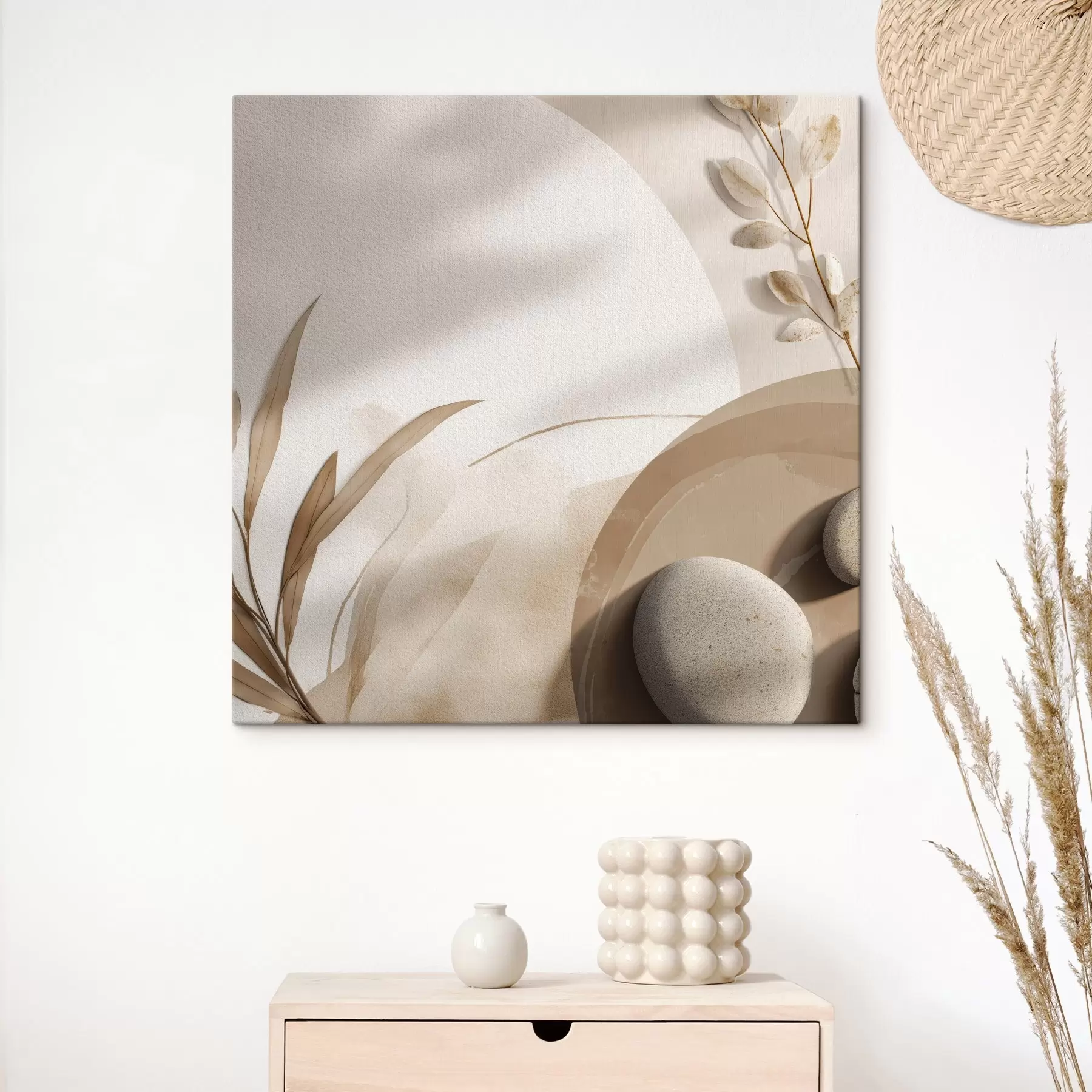 Tableau Pierres et ombres sur le mur dans des tons beiges s46311