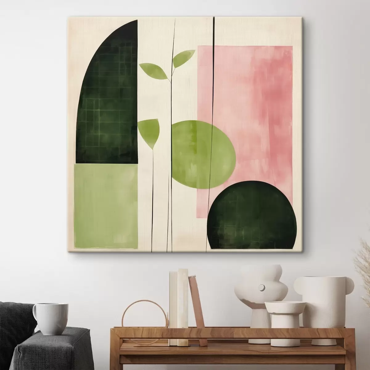 Tableau Style minimaliste moderne avec des blocs roses et verts s46312