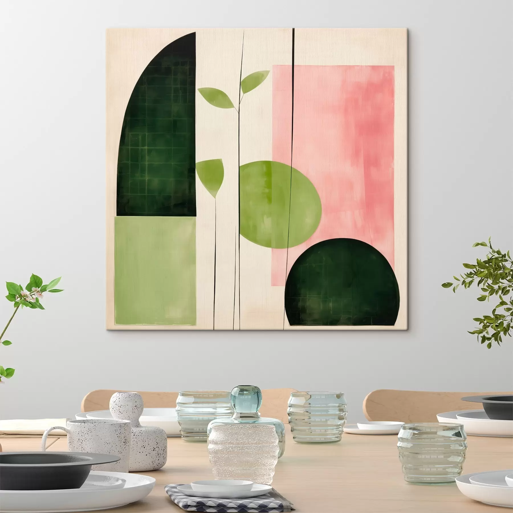 Tableau Style minimaliste moderne avec des blocs roses et verts s46312