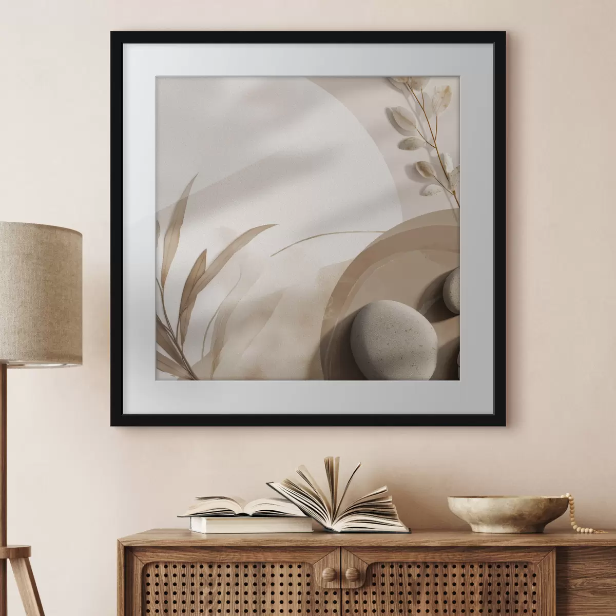 Poster Pierres et ombres sur le mur dans des tons beiges f46311