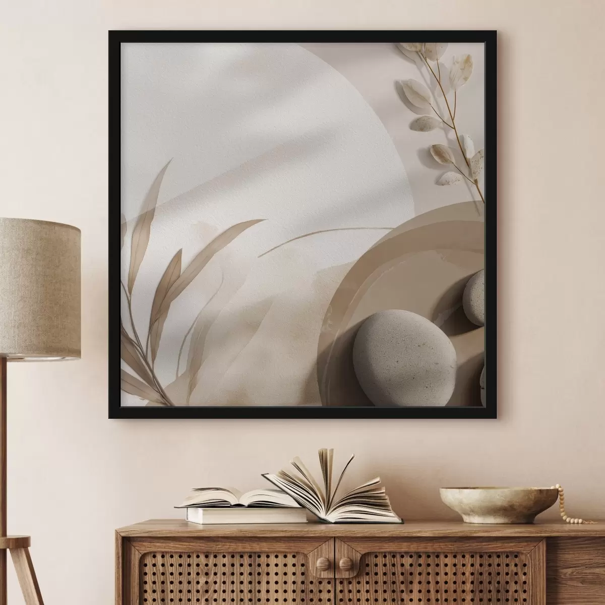 Poster Pierres et ombres sur le mur dans des tons beiges f46311