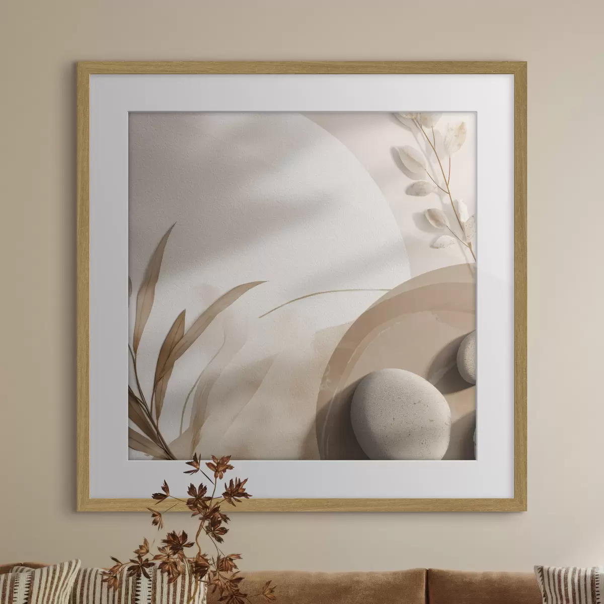 Poster Pierres et ombres sur le mur dans des tons beiges f46311