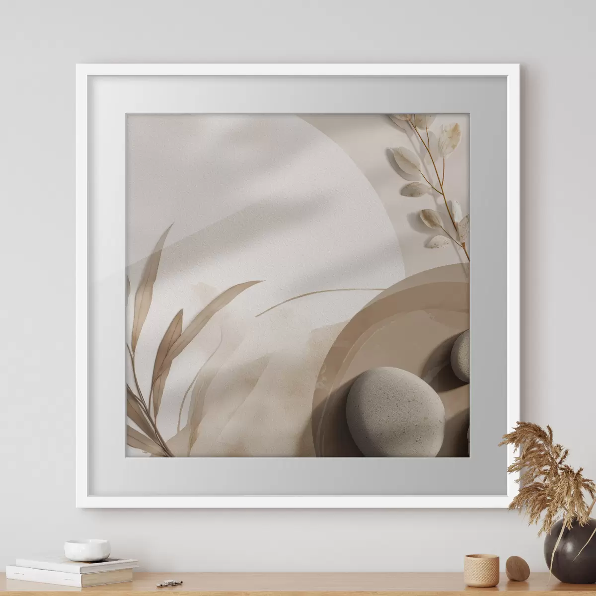 Poster Pierres et ombres sur le mur dans des tons beiges f46311