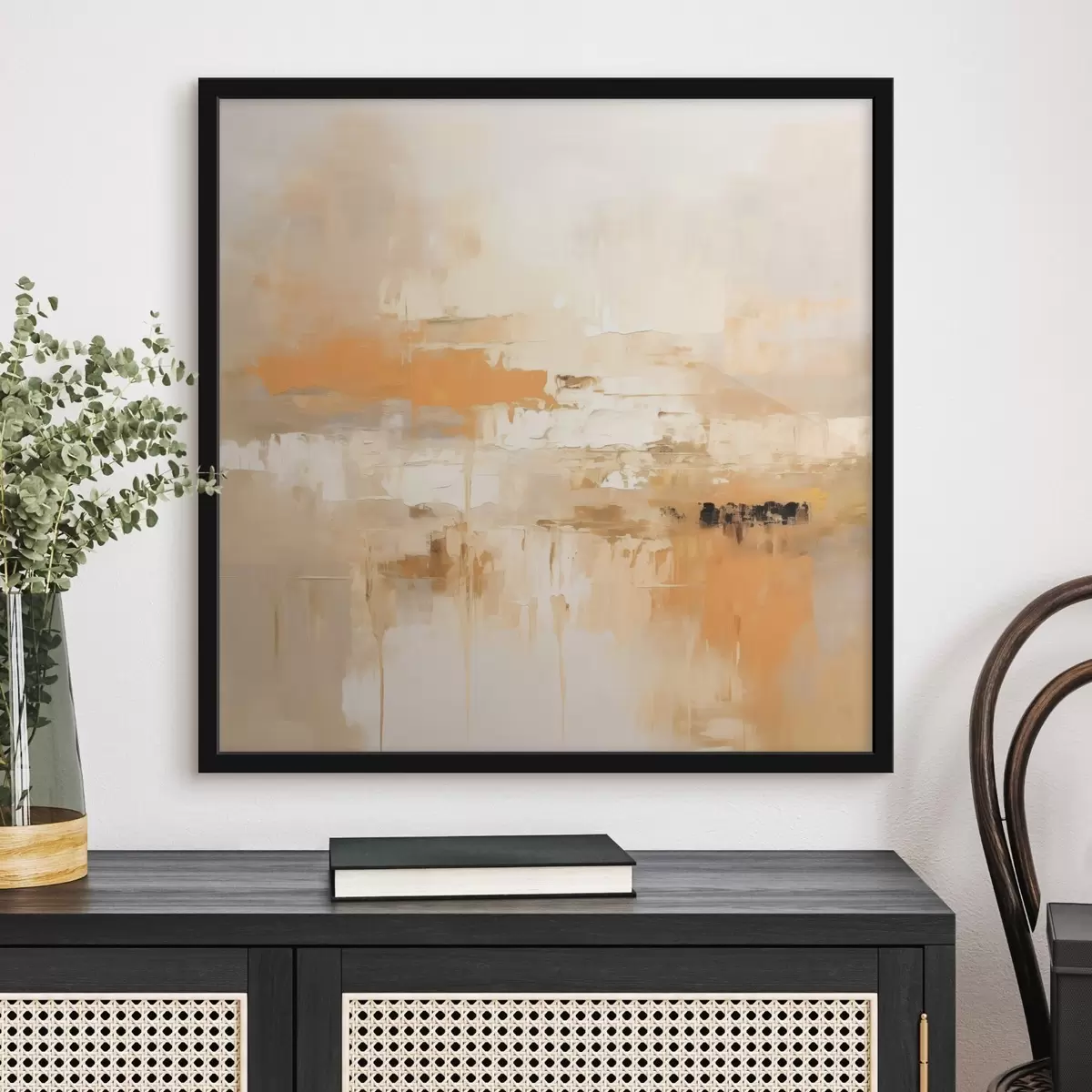 Poster Abstraction paysagère dans un style huileux avec des tons orange et beige f46314