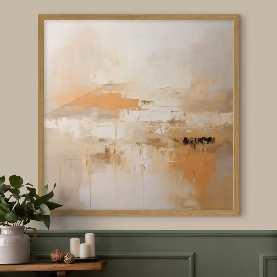 Papier peint Abstraction paysagère dans un style huileux avec des tons orange et beige f46314